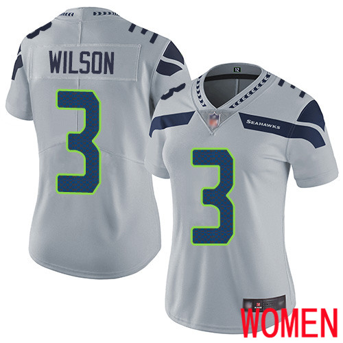 Seattle Seahawks Limited Grey Women Russell Wilson Alternate Jersey NFL Football #3 Vapor Untouchable->youth nfl jersey->Youth Jersey